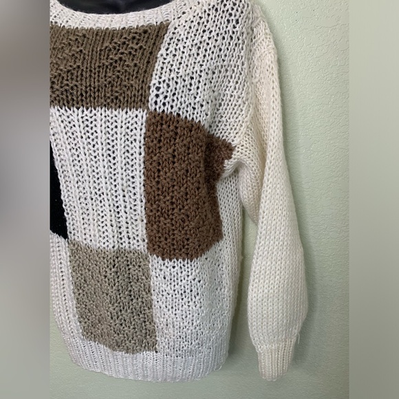 Vintage Multi Colored Checkered Knit Scoop Neck Sweater Size Medium - Picture 4 of 10